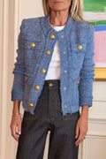 Veste décontractée ras du cou boutonnée pour femme, style petit parfum