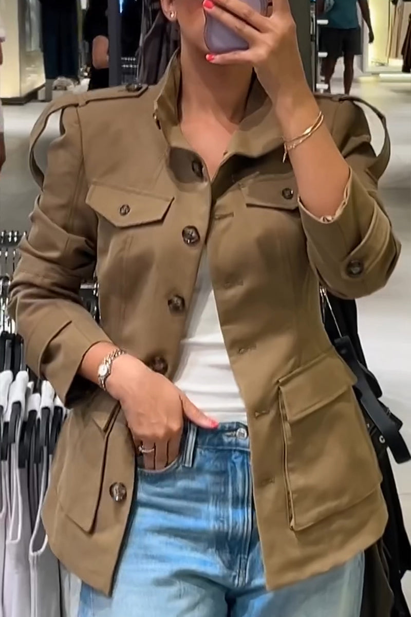 Veste décontractée avec revers et boutonnage pour femmes