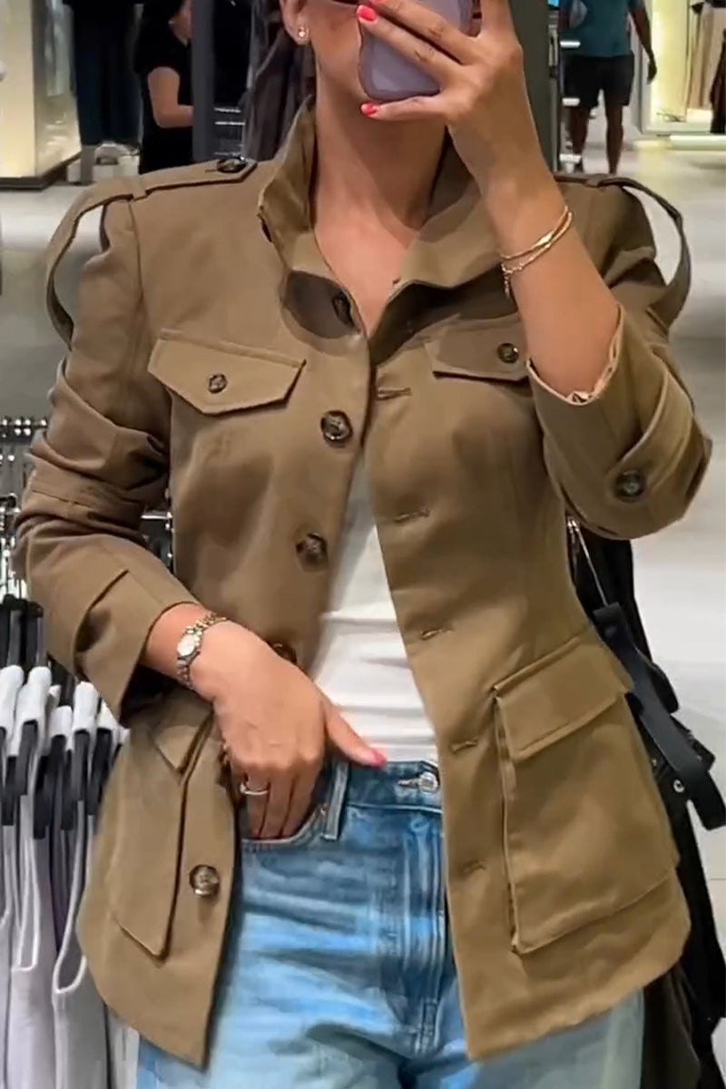 Veste décontractée avec revers et boutonnage pour femmes