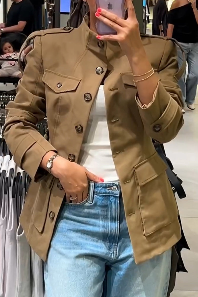 Veste décontractée avec revers et boutonnage pour femmes