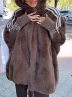Manteau Décontracté à Capuche et Rayures Verticales pour Femme