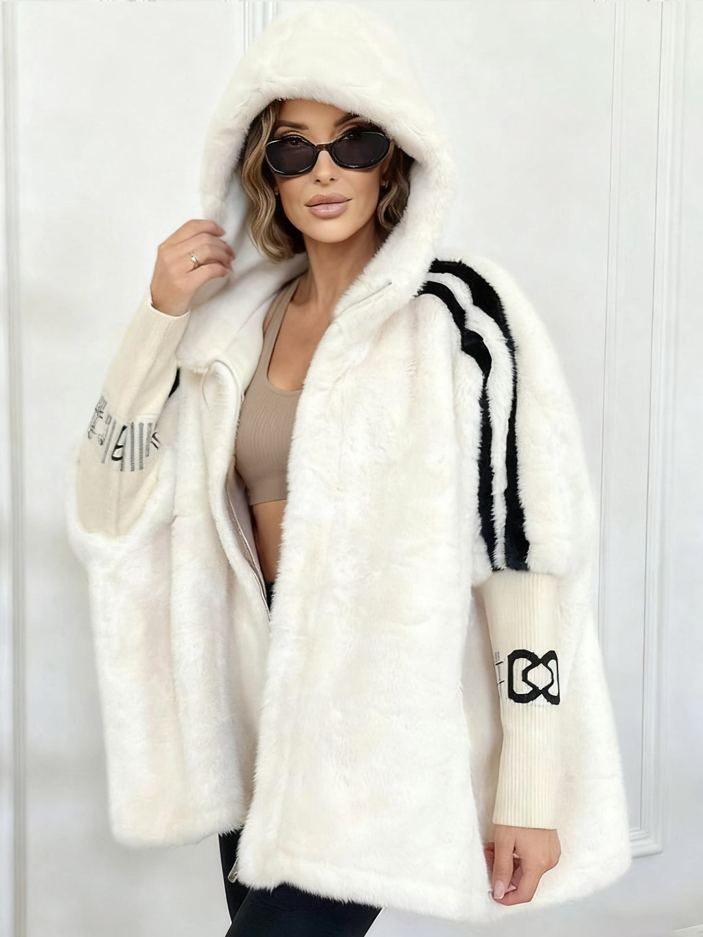 Manteau Décontracté à Capuche et Rayures Verticales pour Femme