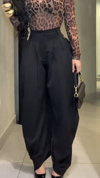 Ensemble pantalon et haut imprimé à col rond pour femme - Style décontracté et élégant