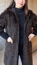 Manteau décontracté à capuche imprimé avec manches en tricot empiécé pour femme