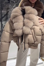 Veste Courte en Coton Décontractée pour Femme à Col en Fourrure