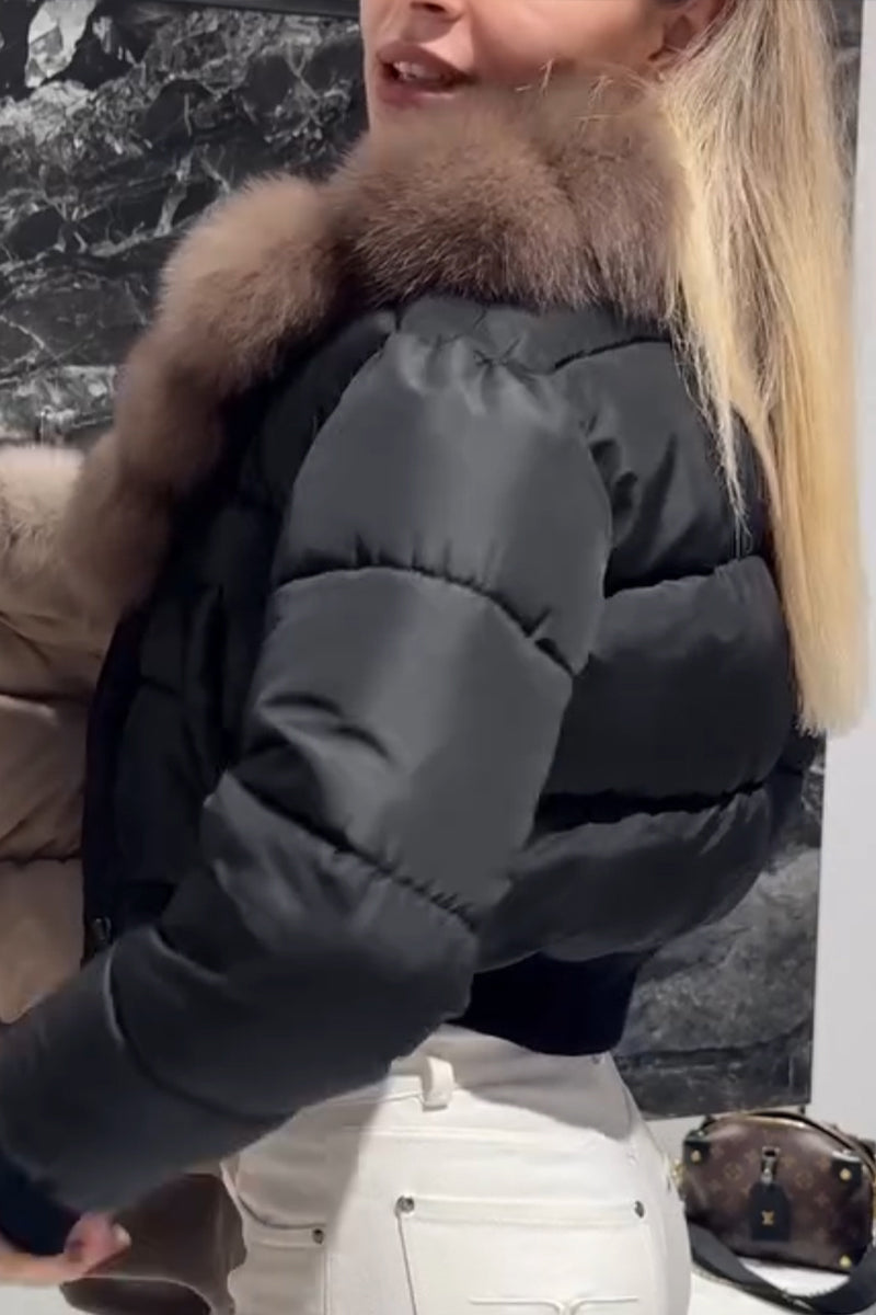 Veste Courte en Coton Décontractée pour Femme à Col en Fourrure