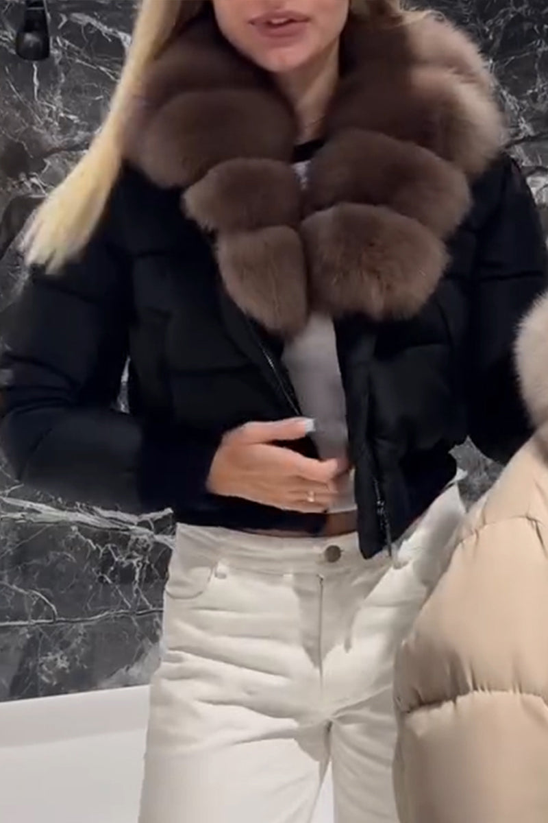 Veste Courte en Coton Décontractée pour Femme à Col en Fourrure