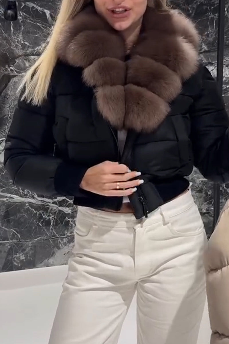 Veste Courte en Coton Décontractée pour Femme à Col en Fourrure