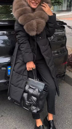 Veste longue en coton décontractée en peluche pour femme à revers