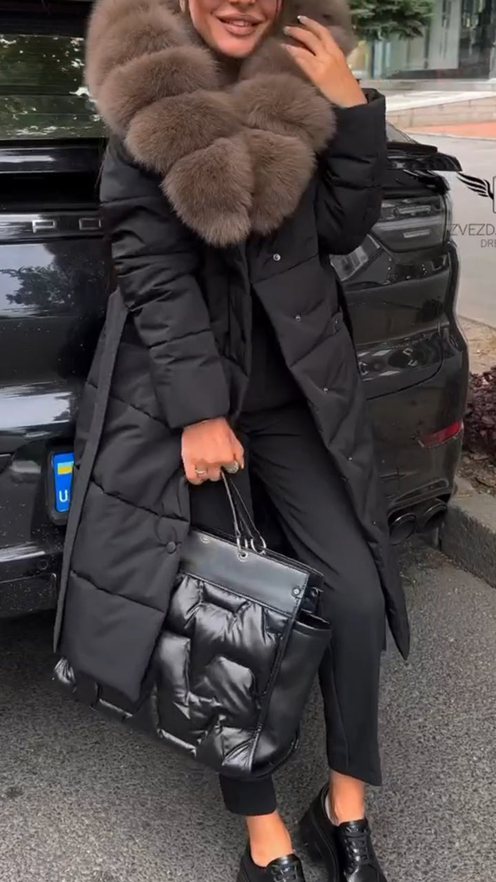 Veste longue en coton décontractée en peluche pour femme à revers