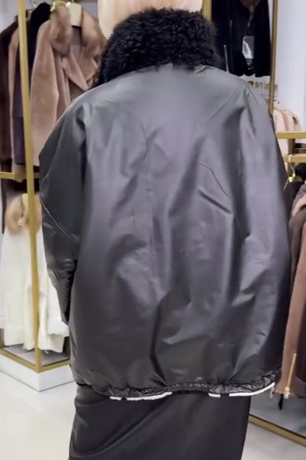 Veste polaire réversible en peluche décontractée pour femme avec cordon de serrage et motif lettre