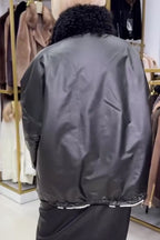 Veste polaire réversible en peluche décontractée pour femme avec cordon de serrage et motif lettre