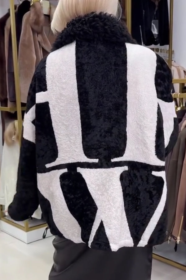 Veste polaire réversible en peluche décontractée pour femme avec cordon de serrage et motif lettre