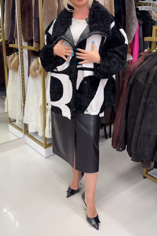 Veste polaire réversible en peluche décontractée pour femme avec cordon de serrage et motif lettre