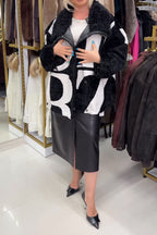 Veste polaire réversible en peluche décontractée pour femme avec cordon de serrage et motif lettre