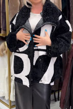 Veste polaire réversible en peluche décontractée pour femme avec cordon de serrage et motif lettre