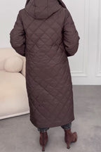 Manteau Long Chaud Confortable Décontracté à Capuche et Fermeture Boutonnée-Éclair pour Femme