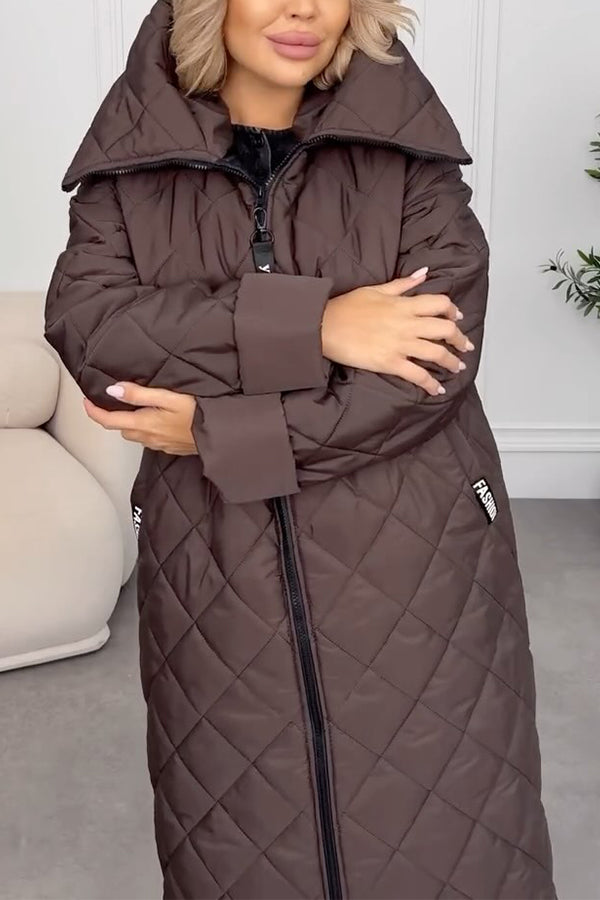 Manteau Long Chaud Confortable Décontracté à Capuche et Fermeture Boutonnée-Éclair pour Femme
