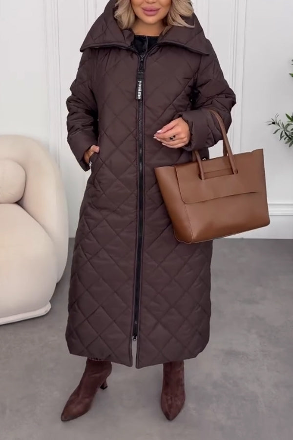 Manteau Long Chaud Confortable Décontracté à Capuche et Fermeture Boutonnée-Éclair pour Femme