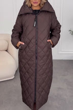 Manteau Long Chaud Confortable Décontracté à Capuche et Fermeture Boutonnée-Éclair pour Femme