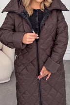 Manteau Long Chaud Confortable Décontracté à Capuche et Fermeture Boutonnée-Éclair pour Femme