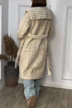 Manteau Chaud Doux Femme à Motif Texturé et Liens