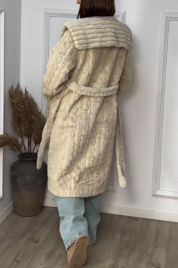Manteau Chaud Doux Femme à Motif Texturé et Liens