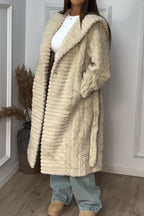 Manteau Chaud Doux Femme à Motif Texturé et Liens