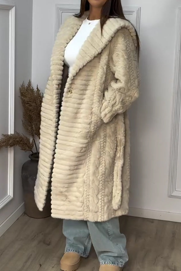 Manteau Chaud Doux Femme à Motif Texturé et Liens
