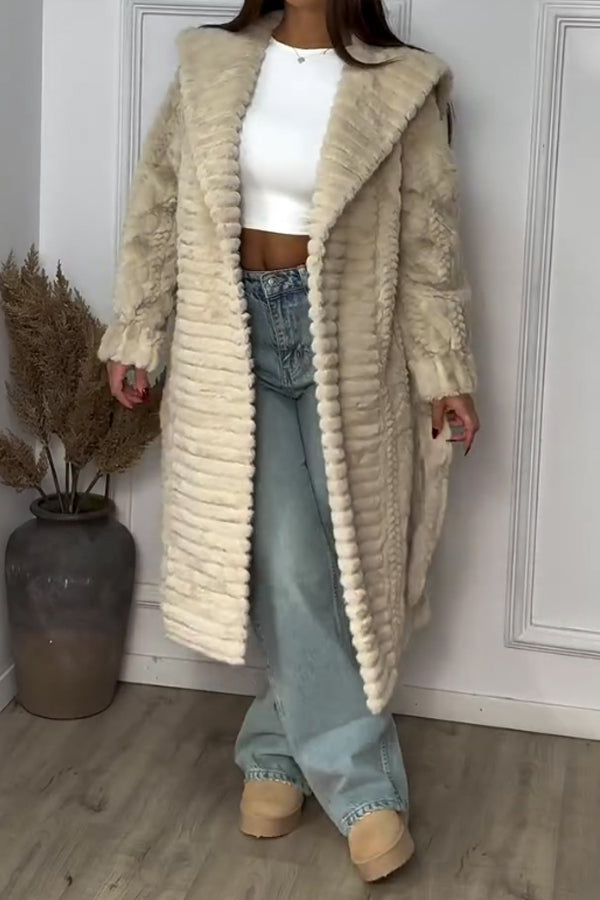 Manteau Chaud Doux Femme à Motif Texturé et Liens