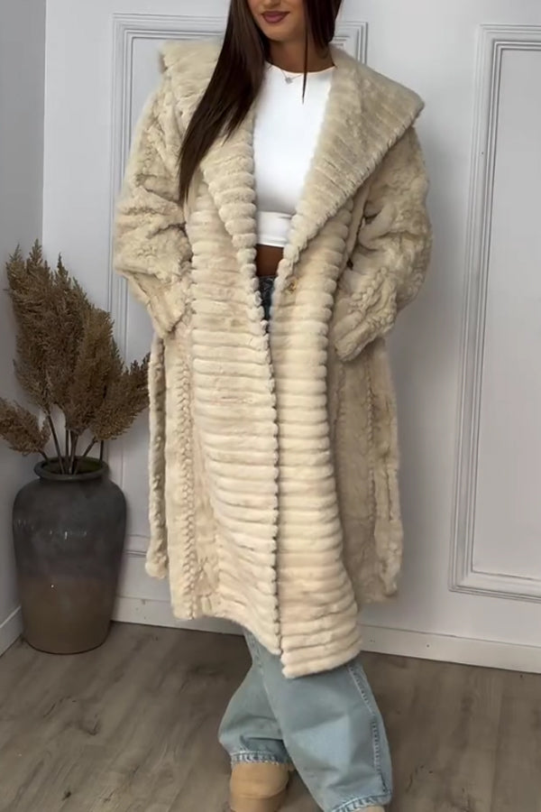 Manteau Chaud Doux Femme à Motif Texturé et Liens