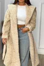 Manteau Chaud Doux Femme à Motif Texturé et Liens