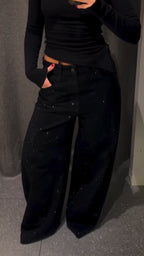 Jeans décontracté femme à strass brillants