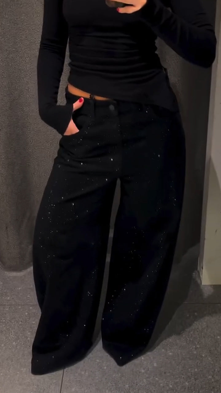 Jeans décontracté femme à strass brillants