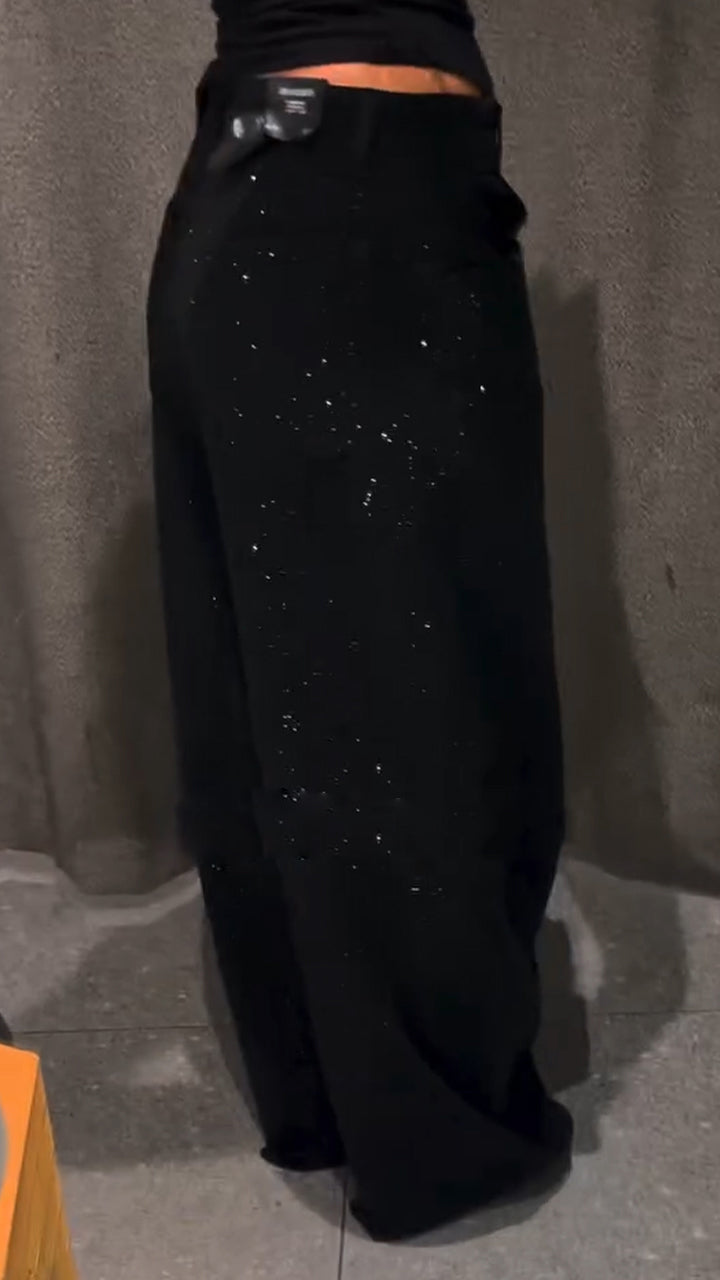 Jeans décontracté femme à strass brillants