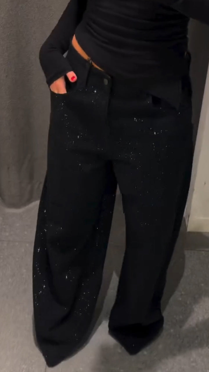 Jeans décontracté femme à strass brillants