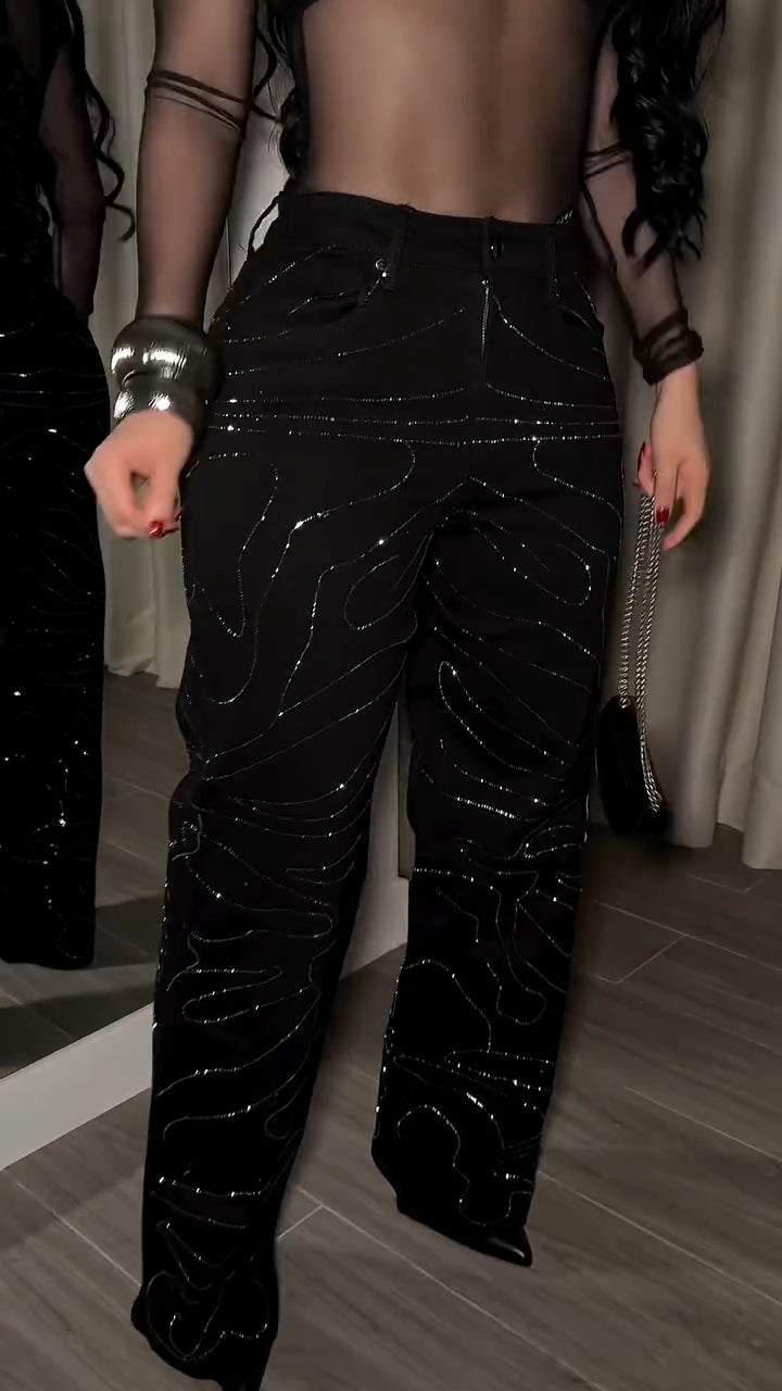 Jeans décontracté texturé pour femme avec strass