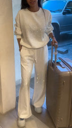 Ensemble décontracté à col rond et strass pour femme