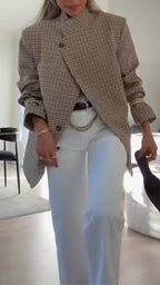Veste de ville à carreaux avec col montant pour femme