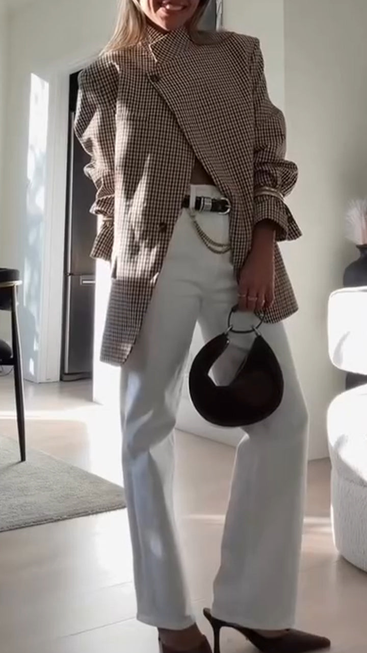 Veste de ville à carreaux avec col montant pour femme