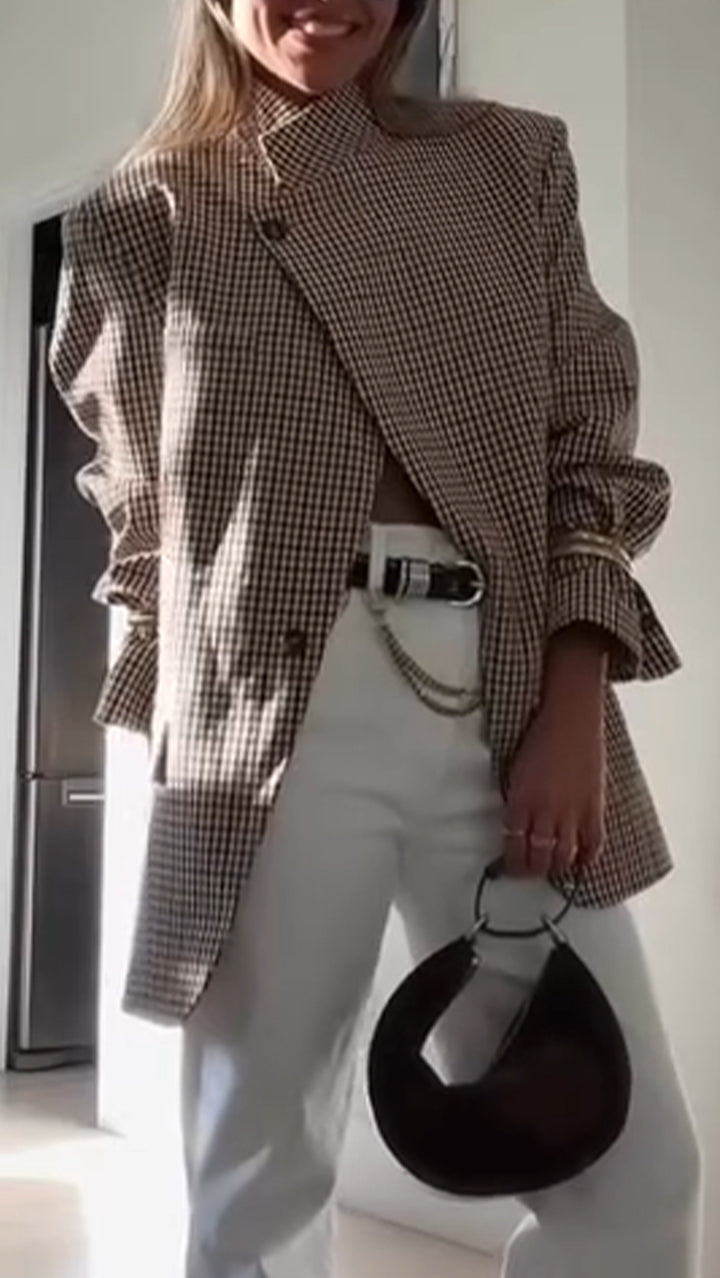 Veste de ville à carreaux avec col montant pour femme