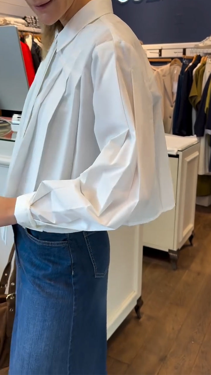 Ensemble décontracté femme : Haut plissé à col + Jean