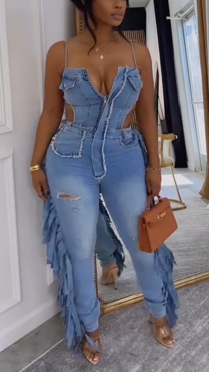 Combinaison salopette en jean sexy et décontractée pour femme avec bretelles et patchwork