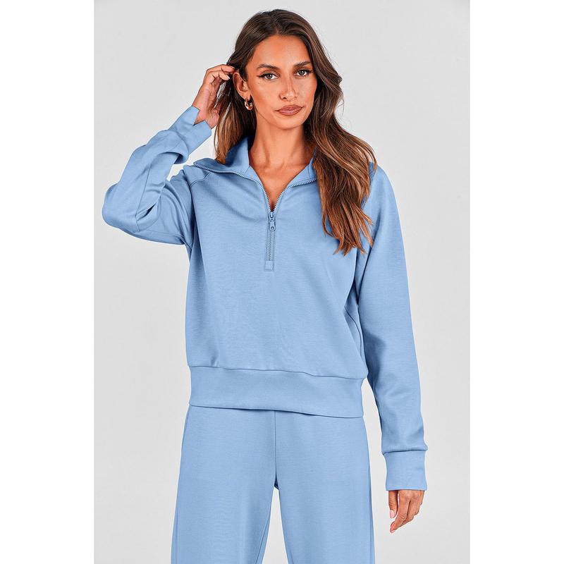 Ensemble de survêtement décontracté 2 pièces pour femme - Sweat-shirt à demi-zip et pantalon large avec cordon de serrage - Haut et pantalon de survêtement assortis pour le confort
