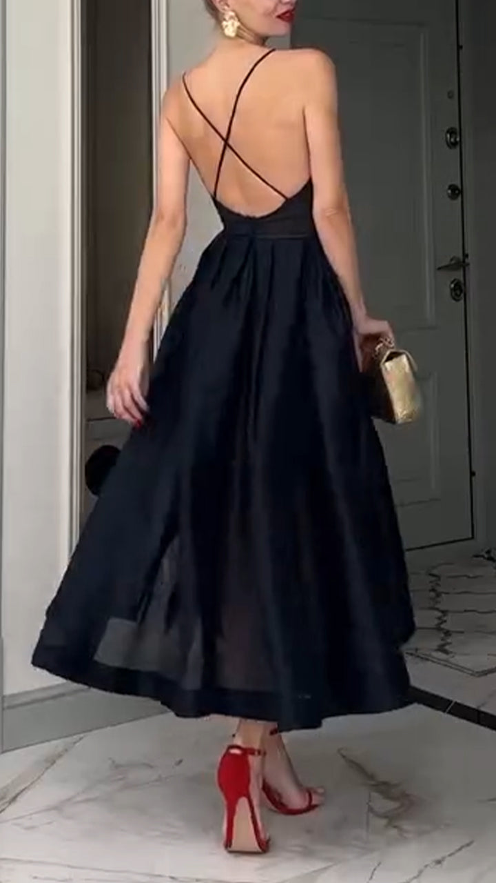 Robe décontractée élégante à bretelles spaghetti et patchwork de couleur unie pour femme