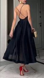 Robe décontractée élégante à bretelles spaghetti et patchwork de couleur unie pour femme