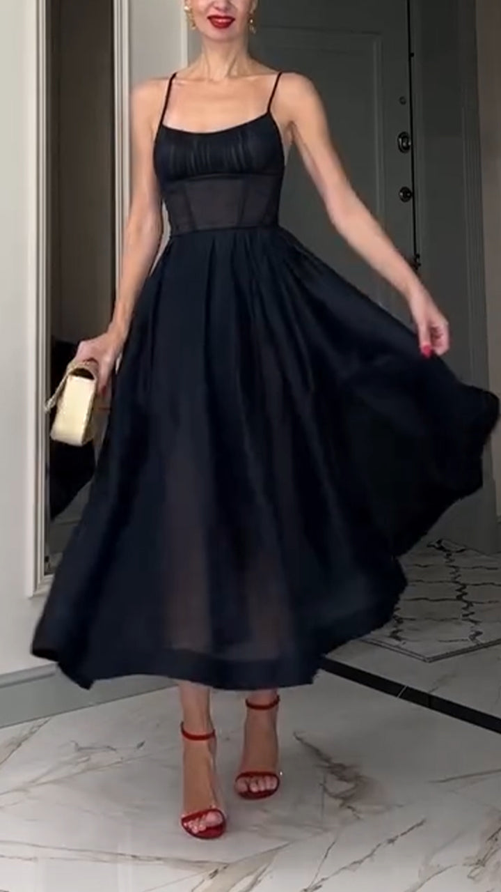 Robe décontractée élégante à bretelles spaghetti et patchwork de couleur unie pour femme