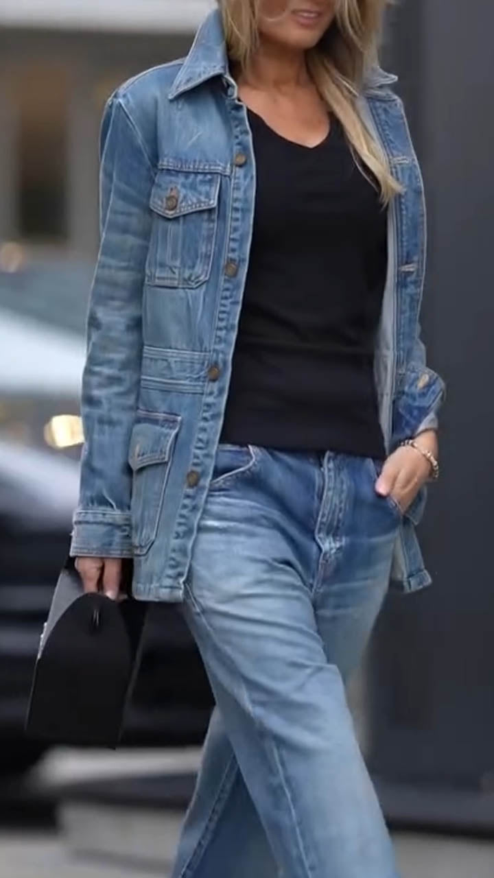 Veste en jean décontractée à col pour femme