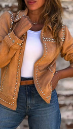 Blouson Décontracté Femme à Col et Rivets Élégant