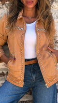 Blouson Décontracté Femme à Col et Rivets Élégant
